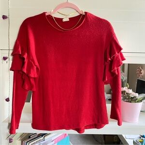 Zara Girls Ruffle Knit Red Christmas Sweater